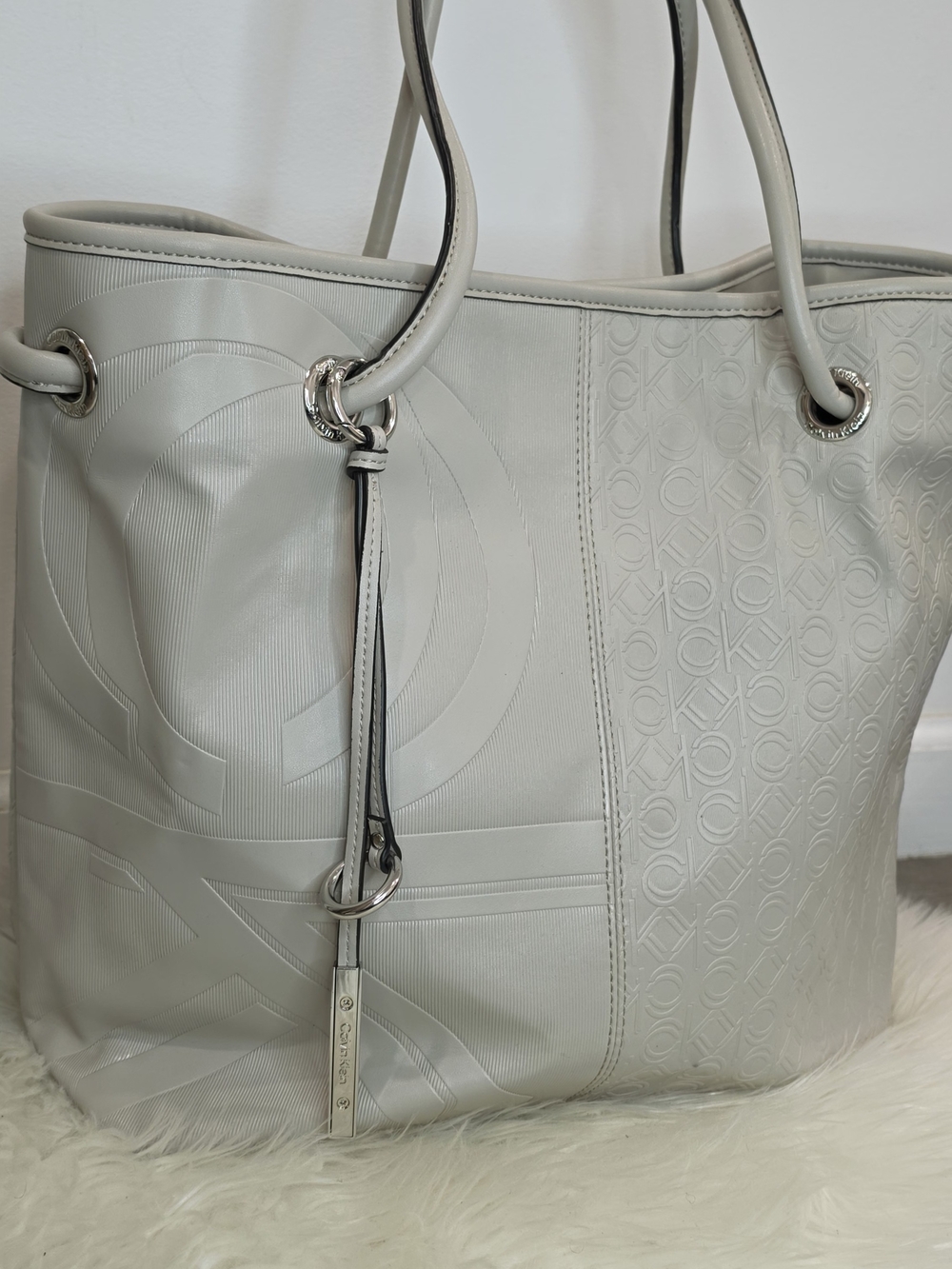 Calvin Klein Light Gray Embossed Logo Tote